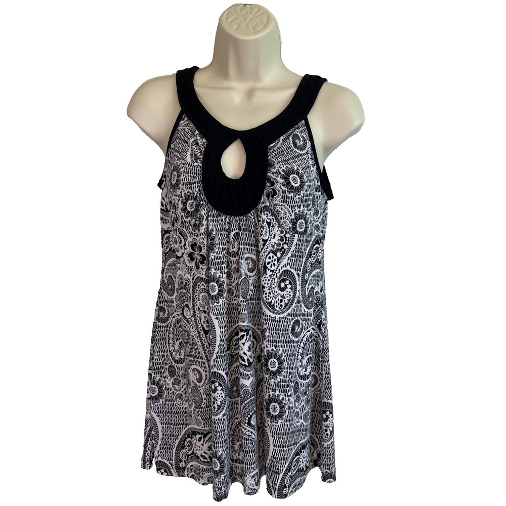 JTB Sleeveless Strappy Keyhole Neck Top L Geometric Print Flowy Whimsigoth